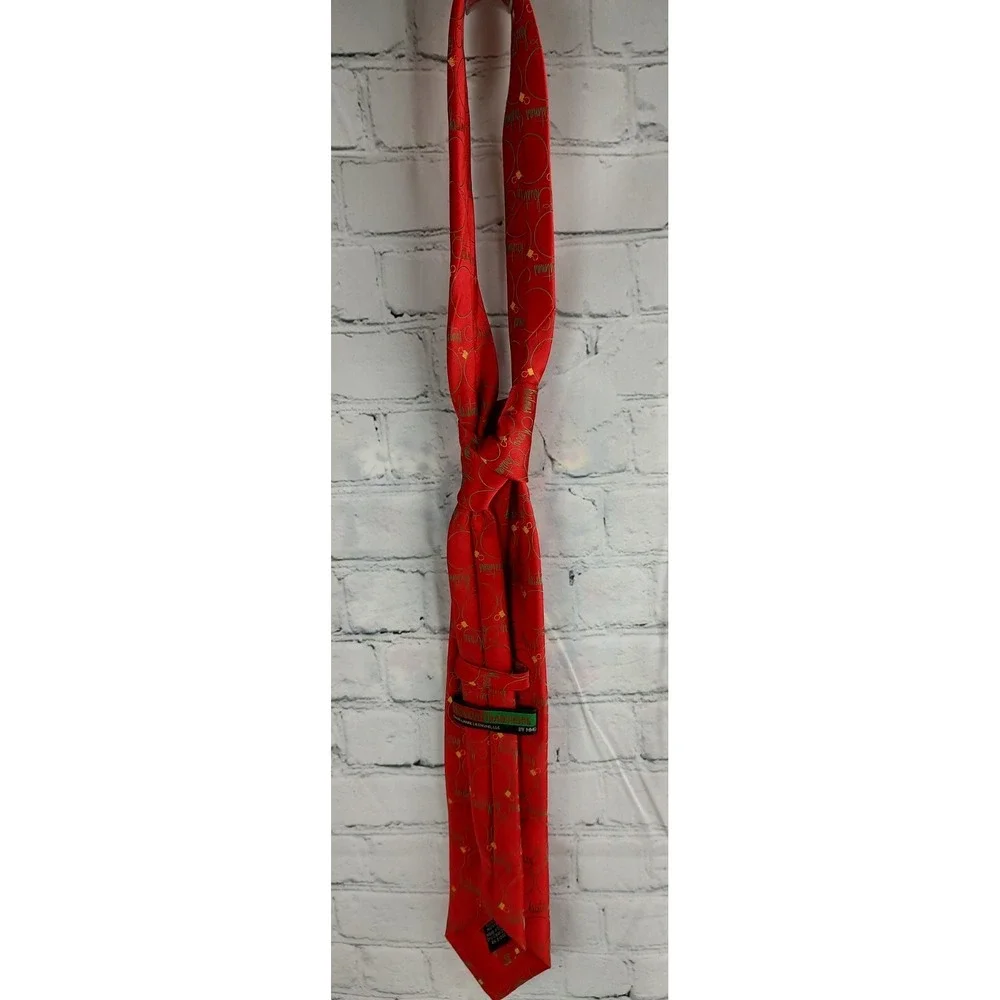 Holiday Traditions Hallmark Red Merry Christmas Ornament Script‎ Silk Like Tie